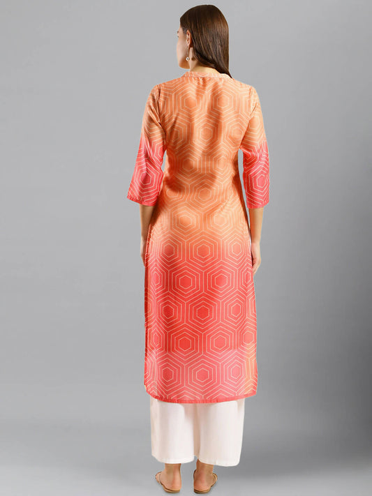 Peach Chinon Digital Printed With Hand Work Kurta - Himanshi - Swadesiicart