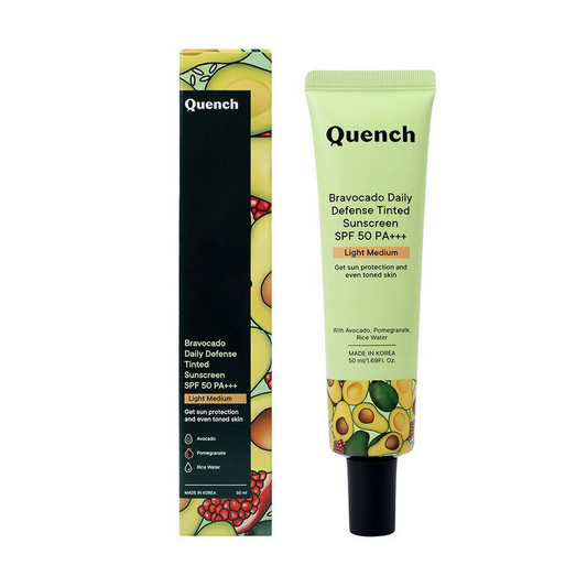 Quench Vitamin E Tinted SPF 50 Sunscreen PA+++ with both Mineral & Chemical Actives (Light Medium) | Swadesiicart