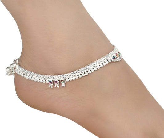 AanyaCentric Silver Plated White Metal Payal Indian Traditional Ethnic Fashion Imitation Jewellery Foot Chain | Swadesiicart