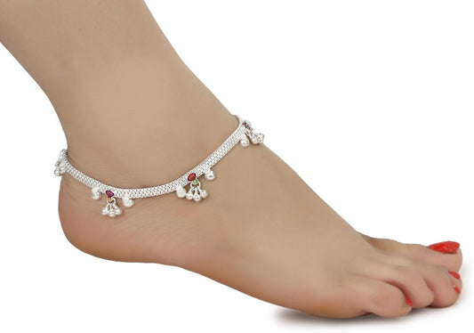 AanyaCentric Silver Plated White Metal Payal Indian Traditional Ethnic Fashion Imitation Jewellery Foot Chain | Swadesiicart