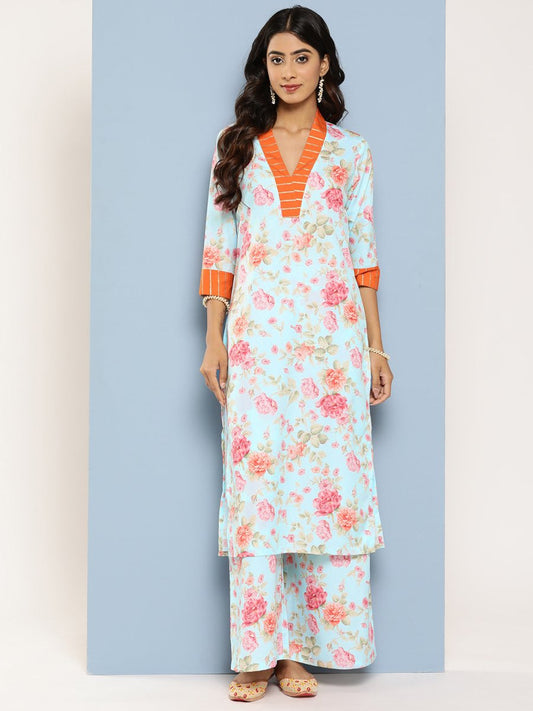 Ahalyaa Floral Printed Kurta With Palazzos | Swadesiicart