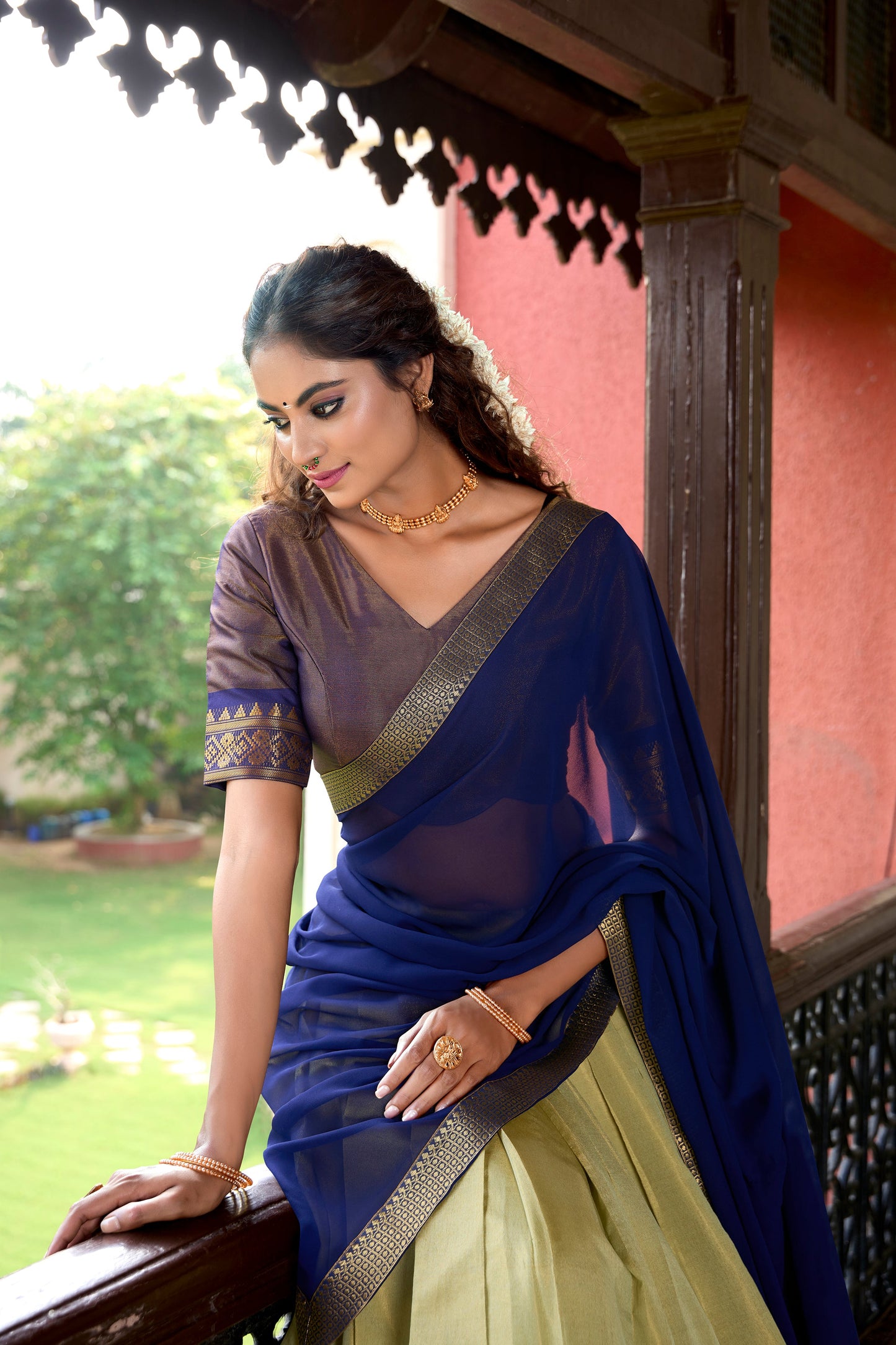 Lorenvalley Pista Kanchipuram Zari Weaving Work Lehenga Choli | Swadesiicart