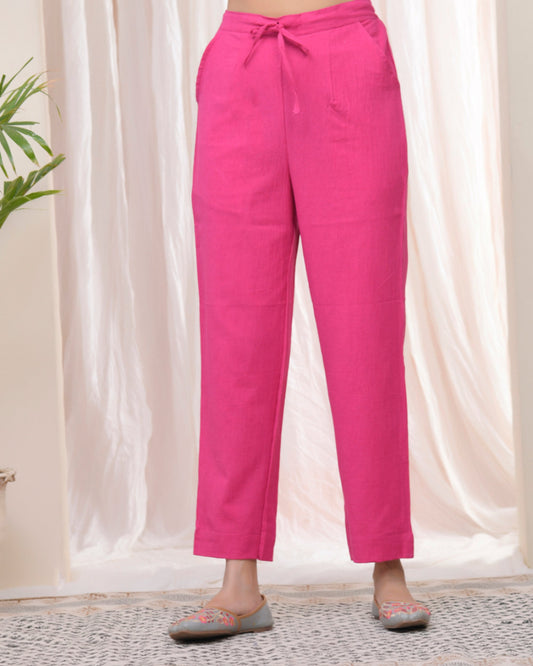 Vaasva Women Rani Cotton Flax Solid Straight Pants | Swadesiicart