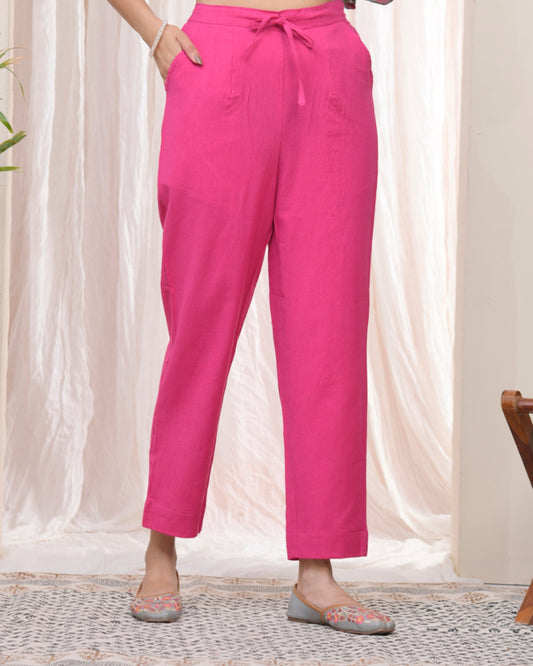 Vaasva Women Rani Cotton Flax Solid Straight Pants | Swadesiicart