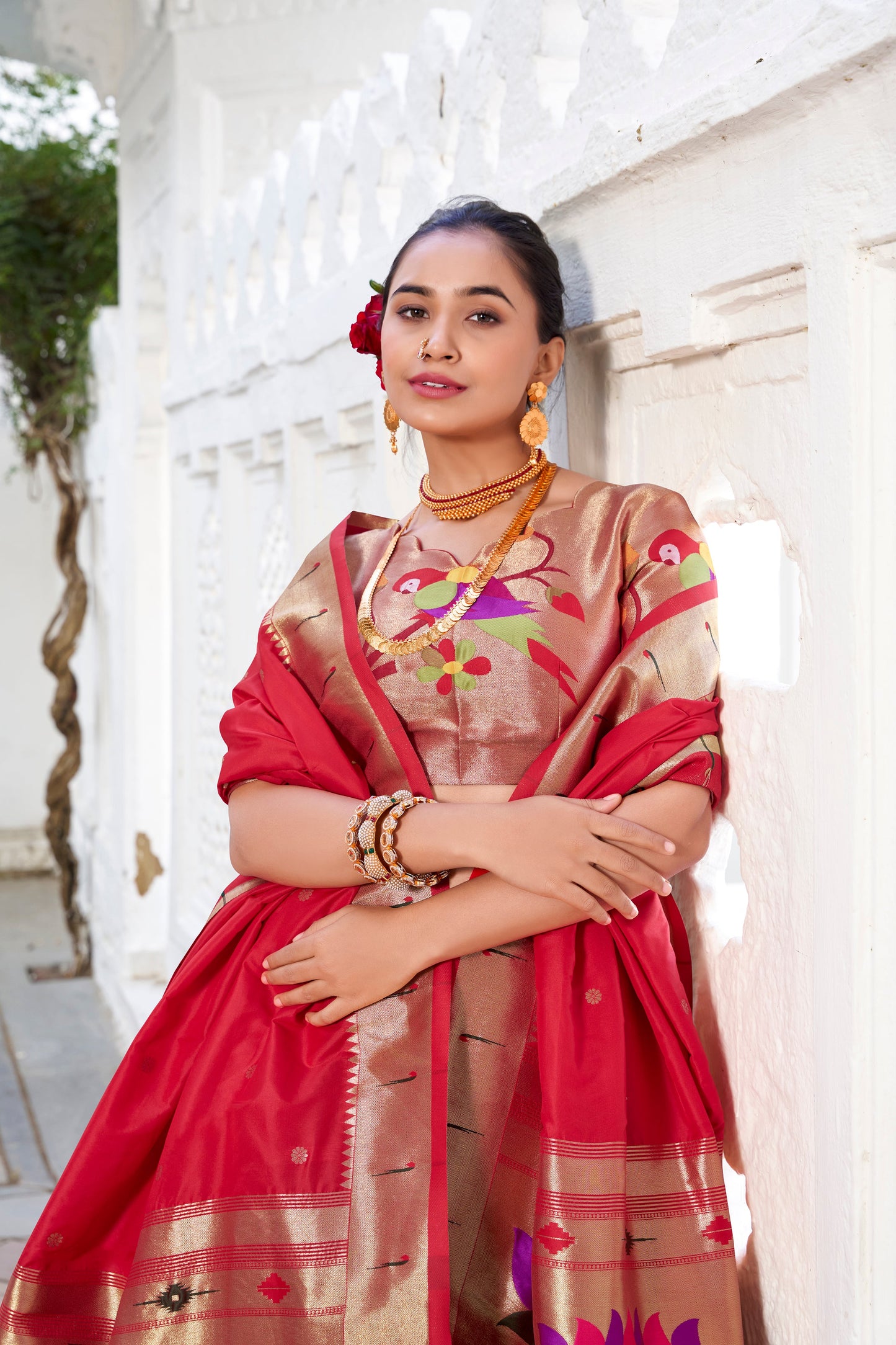 Lorenvalley Green Vichitra Silk Plain with Paithani lace border Lehenga Choli | Swadesiicart
