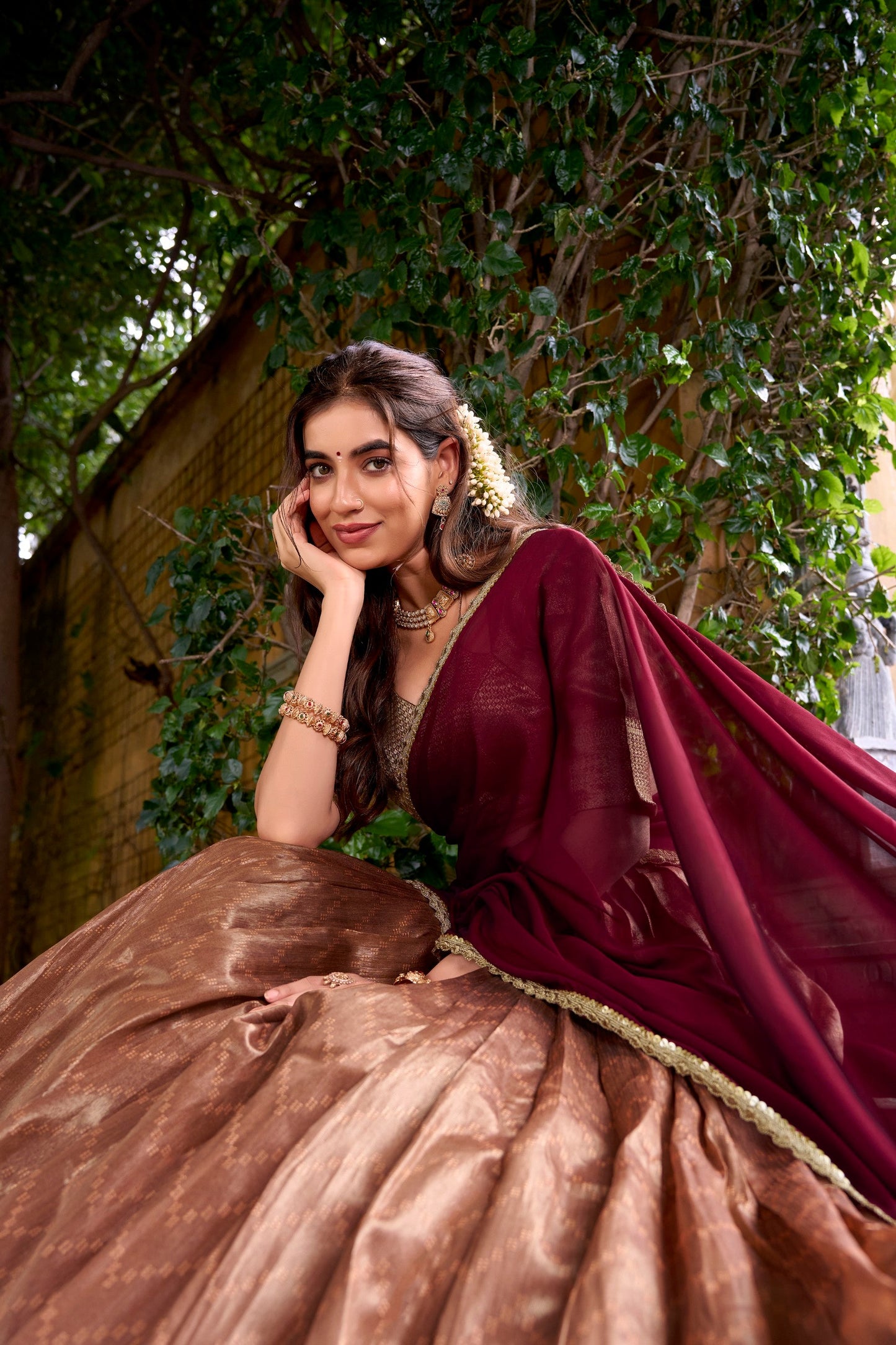 Lorenvalley Fashion Peach Dupion Silk Zari Weaving Work Lehenga Choli with Dupatta - Swadesiicart