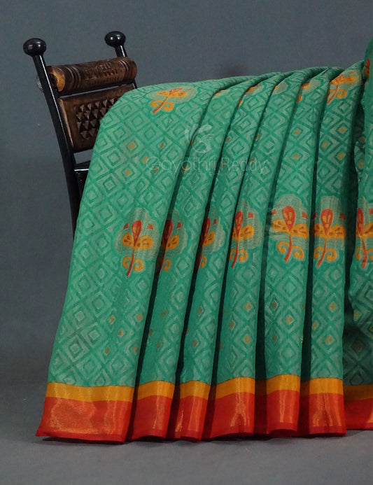 Sea Green Colour With Orange Blouse Cotton Brasso Saree By Gayathri Reddy Designer Studio | Swadesiicart