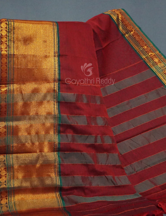 Kalanetha Maroon Colour Zari Kanchi Style Pure Narayanpet Cotton Saree By Gayathri Reddy Designer Studio | Swadesiicart