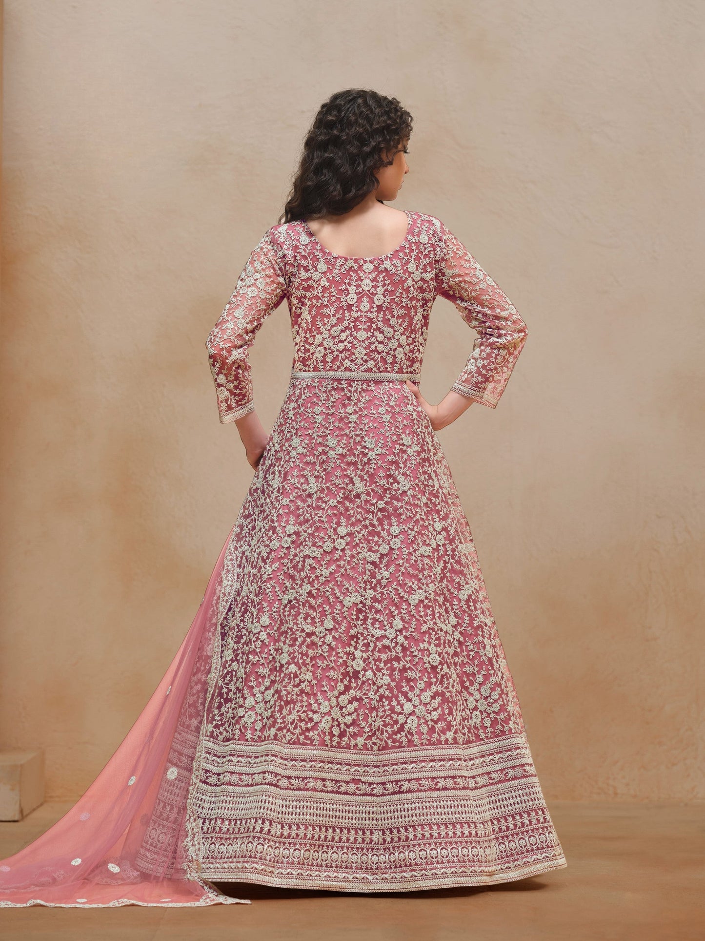 Anaita Pink Embroidered Net Anarkali Suit