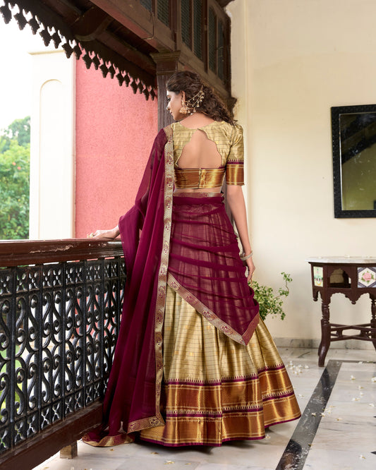 Lorenvalley Chiku Cotton Silk Weaving Work With Paithani Concept Lehenga Choli | Swadesiicart
