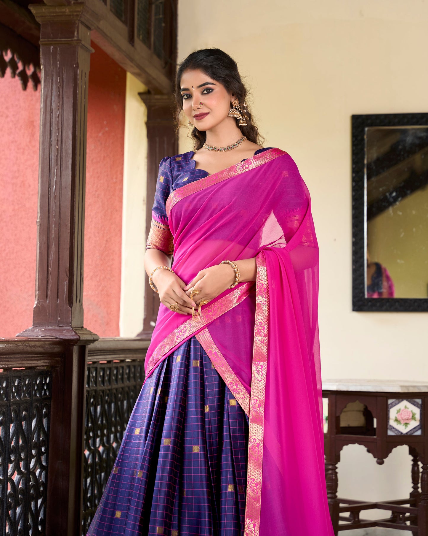 Lorenvalley Blue Cotton Silk Weaving Work With Paithani Concept Lehenga Choli | Swadesiicart