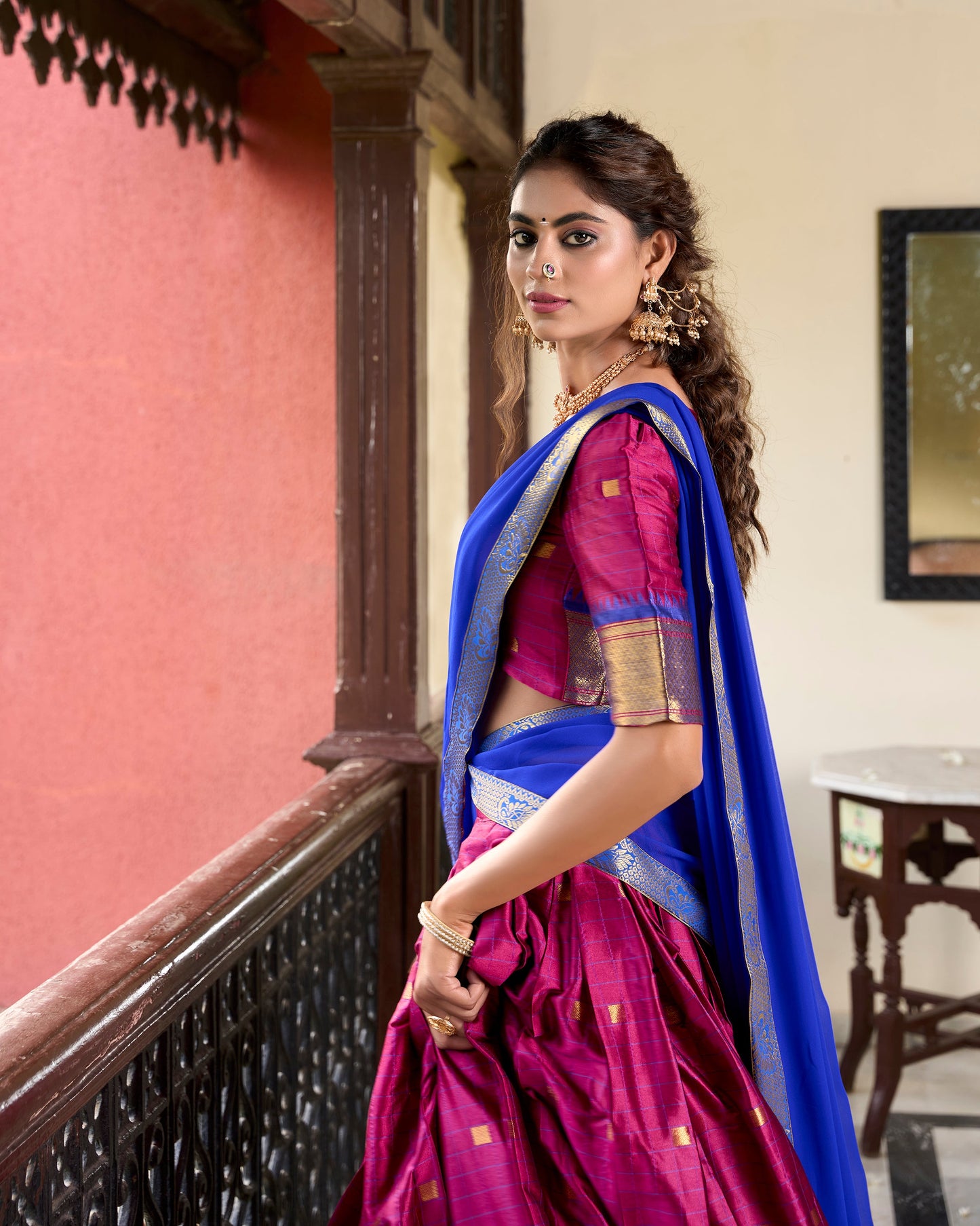 Lorenvalley Pink Cotton Silk Weaving Work With Paithani Concept Lehenga Choli | Swadesiicart
