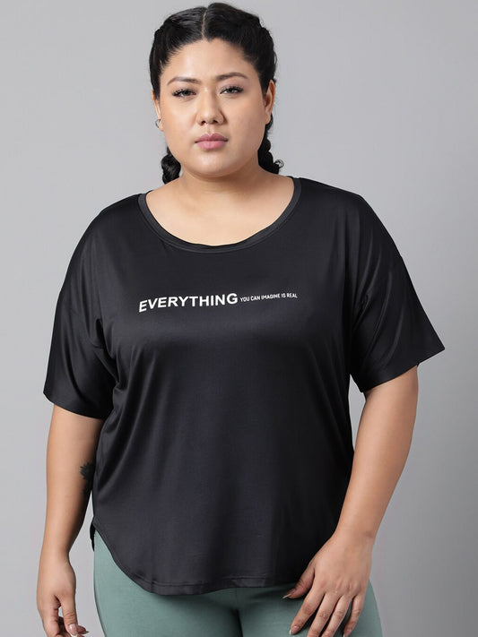 MKH Plus Size Relaxed Fit Typography Printed Drop Shoulder Sleeves Dri-Fit Sports T-shirt - Swadesiicart