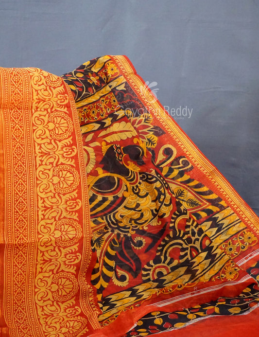Shades of Black Colour Printed Semi Chanderi Saree By Gayathri Reddy Designer Studio | Swadesiicart