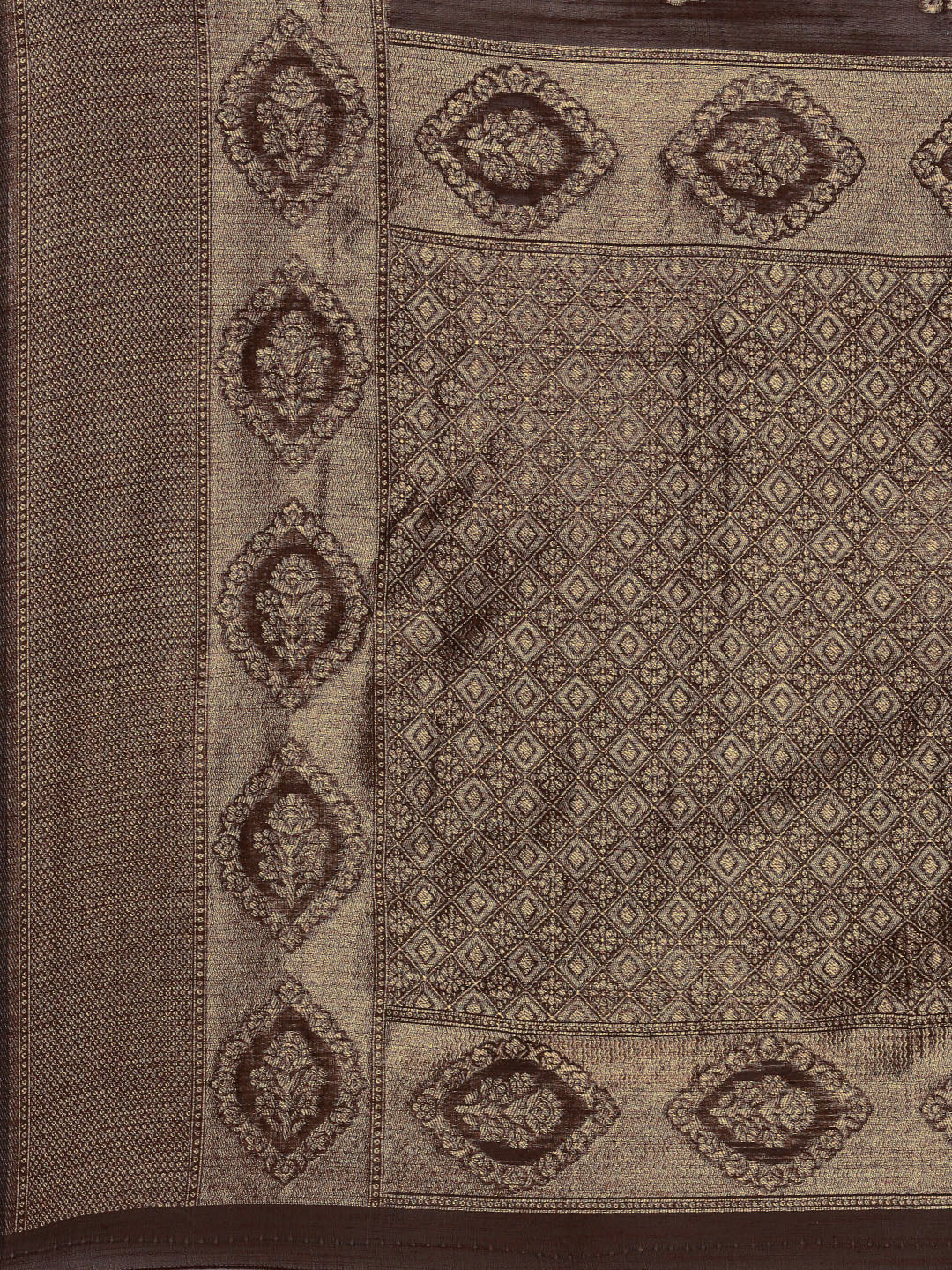 Saree Mall Brown Ethnic Motifs Linen Blend Banarasi Saree | Swadesiicart