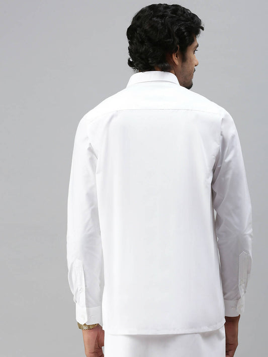 Ramraj Cotton Mens Full Sleeve Formal Poly Cotton White Shirt | Swadesiicart