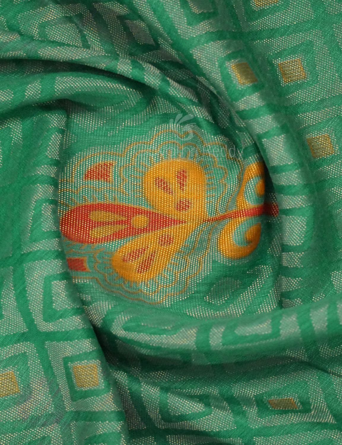 Sea Green Colour With Orange Blouse Cotton Brasso Saree By Gayathri Reddy Designer Studio | Swadesiicart