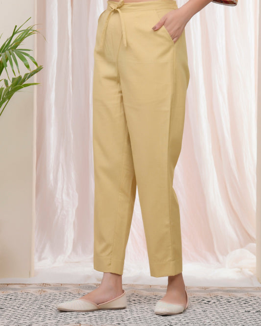 Vaasva Women Cheeku Cotton Flax Solid Straight Pants | Swadesiicart