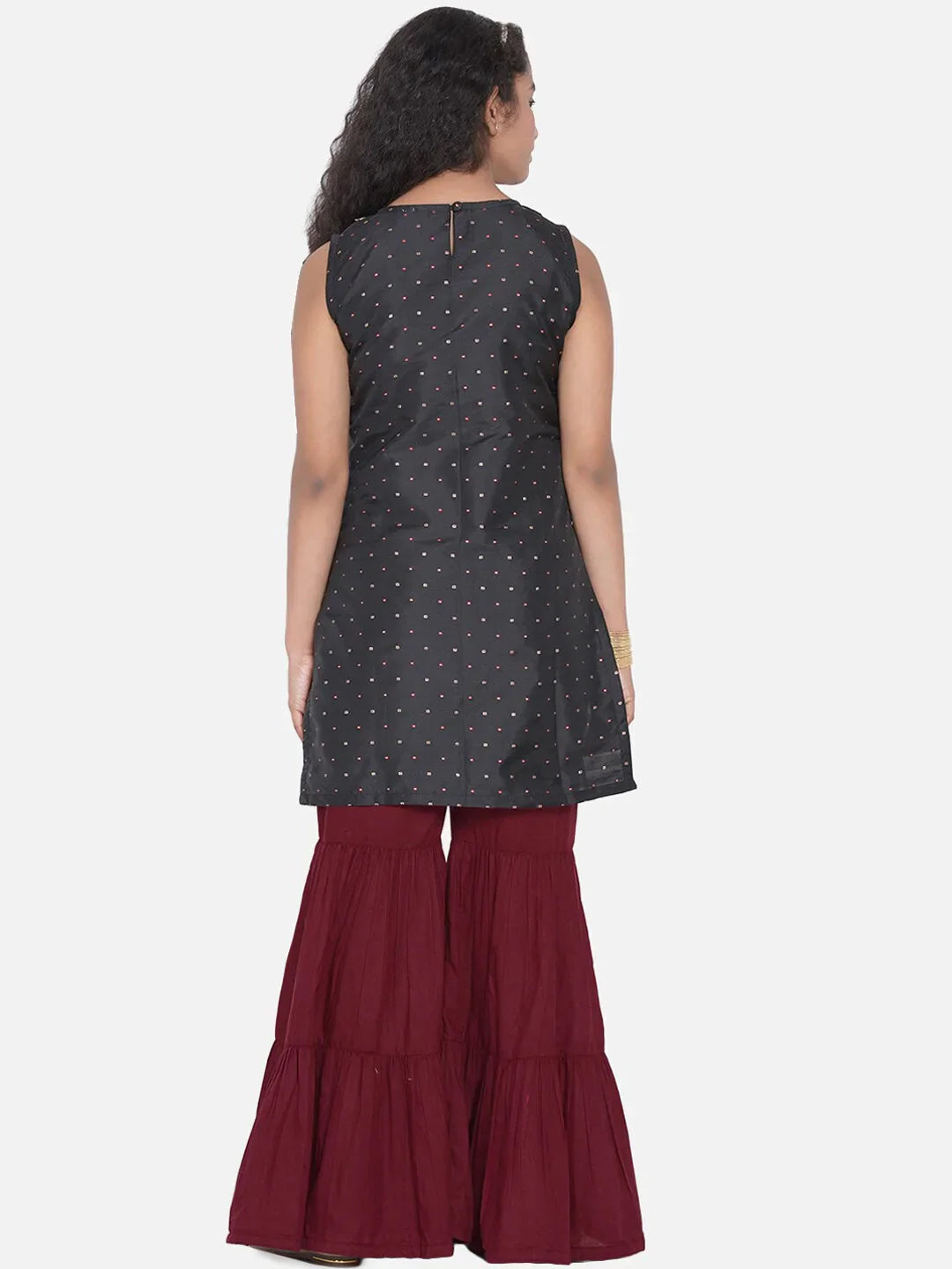 NOZ2TOZ Black Printed Regular Gotta Patti Kurta with Sharara For Girls | Swadesiicart