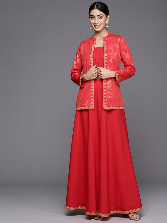 Ahalyaa Crepe Top With Skirt & Jacket | Swadesiicart