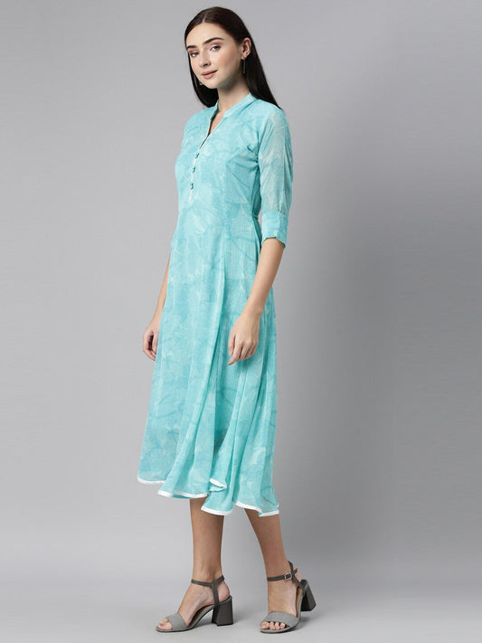 Souchii Women Floral Chiffon A-Line Midi Dress - Swadesiicart