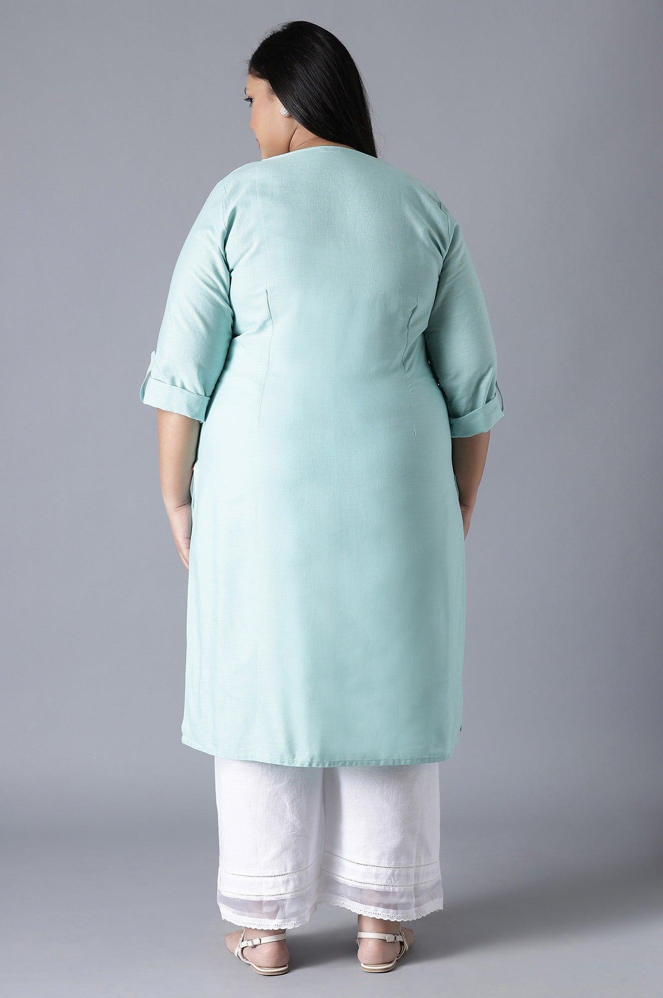 W for Woman Blue Round Neck Solid kurta