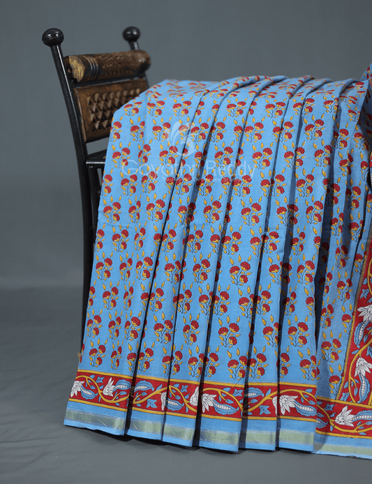 Shades of Blue Combination Printed Cotton Saree By Gayathri Reddy Designer Studio | Swadesiicart