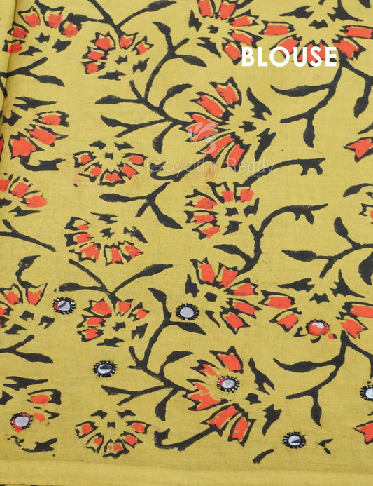 Mehndi Green Colour Block Print With Mirron Embroidered Pure Mulmul Cotton Saree By Gayathri Reddy Designer Studio | Swadesiicart