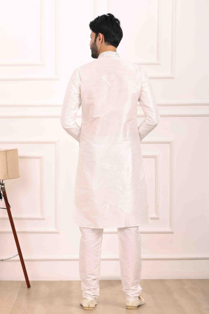 Raivat Ethnic Art Banarasi Silk Thread Work Kurta Pajama In Off White Colour | Swadesiicart