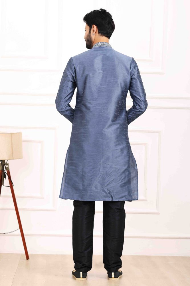 Raivat Ethnic Art Banarasi Silk Thread Work Kurta Pajama In Blue Colour | Swadesiicart