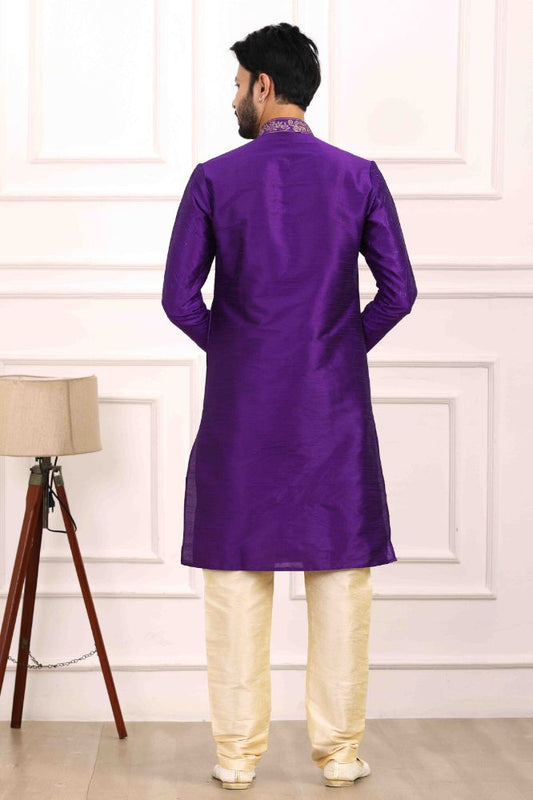 Raivat Ethnic Art Banarasi Silk Thread Work Kurta Pajama In Purple Colour | Swadesiicart
