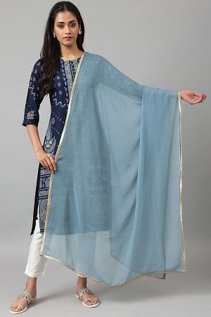 W for Woman Blue Crinckled Chiffon Dupatta With Mukaish