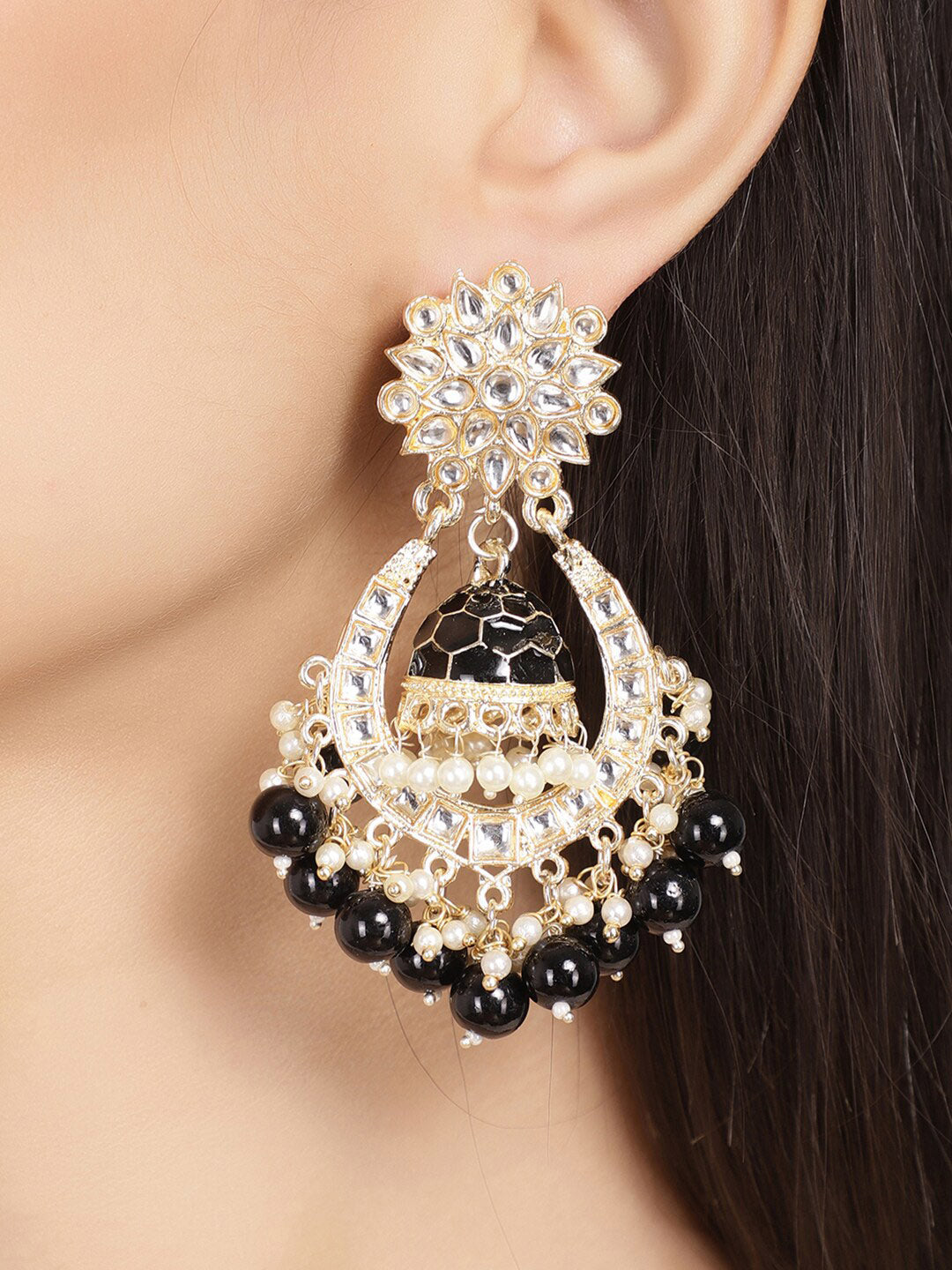 Shining Diva Black Classic Chandbalis Earrings - Swadesiicart