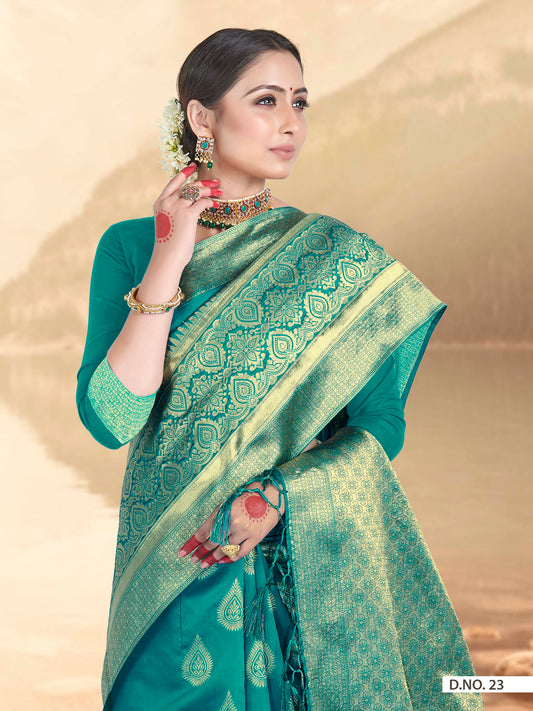 Vardha Turkish Blue Woven Banarasi Saree | Swadesiicart