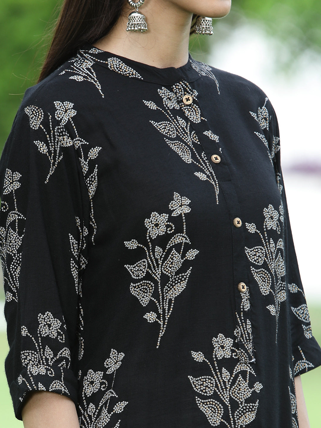 Juniper Womens Black Rayon Slub Printed Straight Kurta - Swadesiicart
