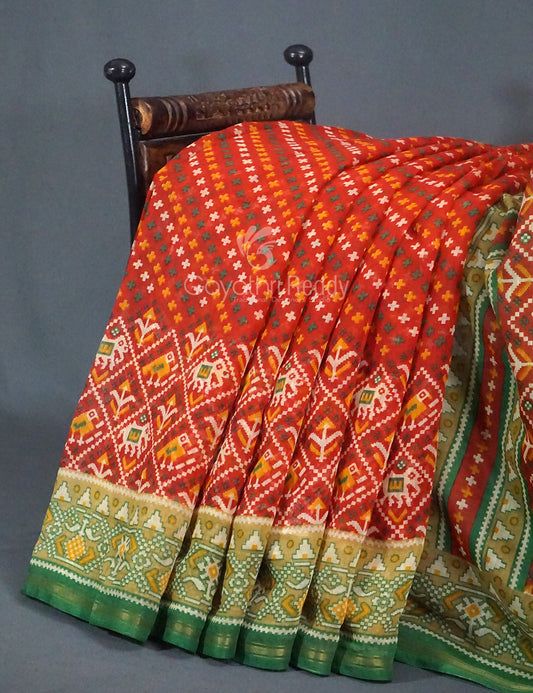 Shades of Orange Bandhni Design Semi Chanderi Saree By Gayathri Reddy Designer Studio | Swadesiicart