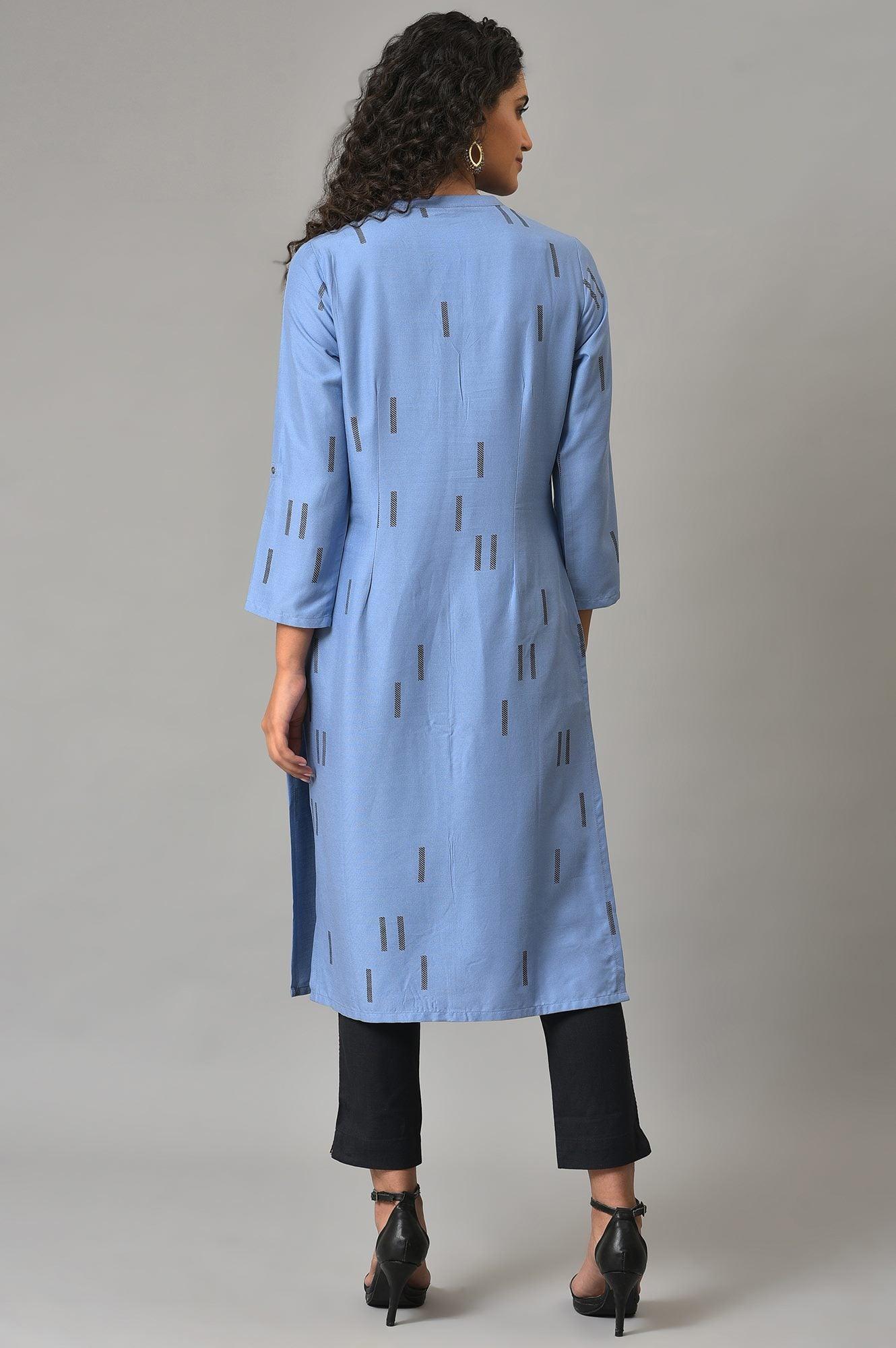 W for Woman Blue Geometric Print Plus Size Shirt kurta