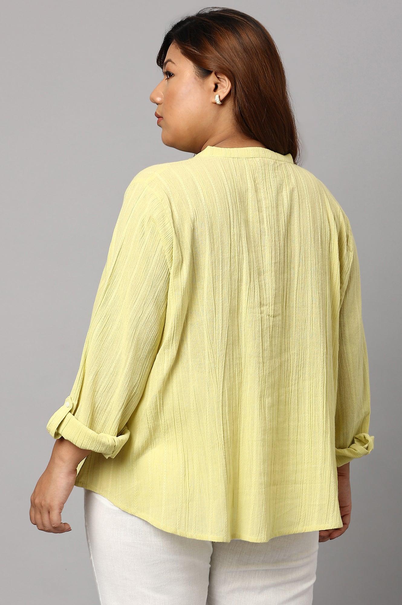 W for Woman Celery Green Mandarin Collar Plus Size Top