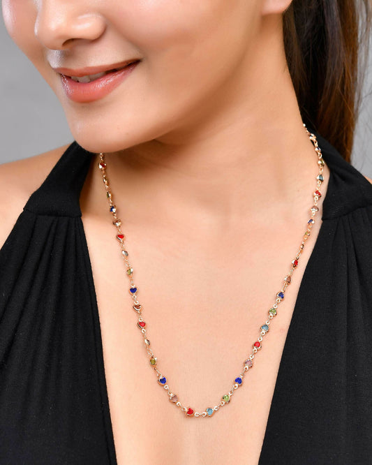 VOJ Gold-Polished Chain For Women With Multi Colour Hearts | Swadesiicart