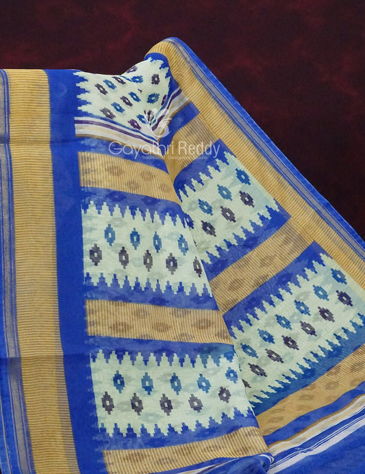 Combo of Off White and Blue Patan Patola Semi Chanderi Saree By Gayathri Reddy Designer Studio | Swadesiicart