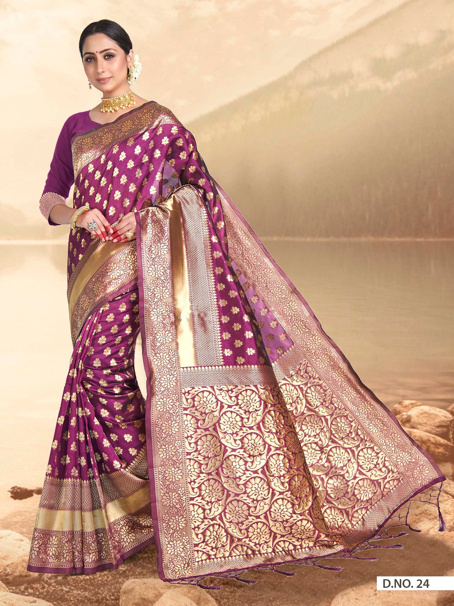 Vardha Mulberry Purple Woven Banarasi Saree | Swadesiicart