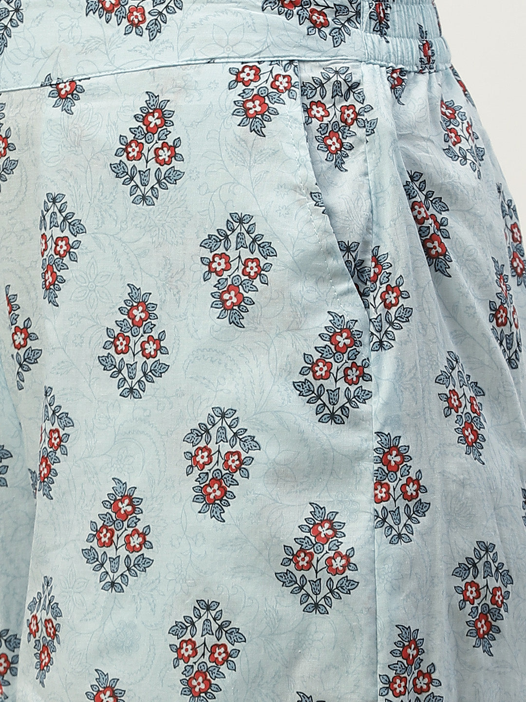 Juniper Women Blue Cambric Printed Asymmetric Clothing Set | Swadesiicart