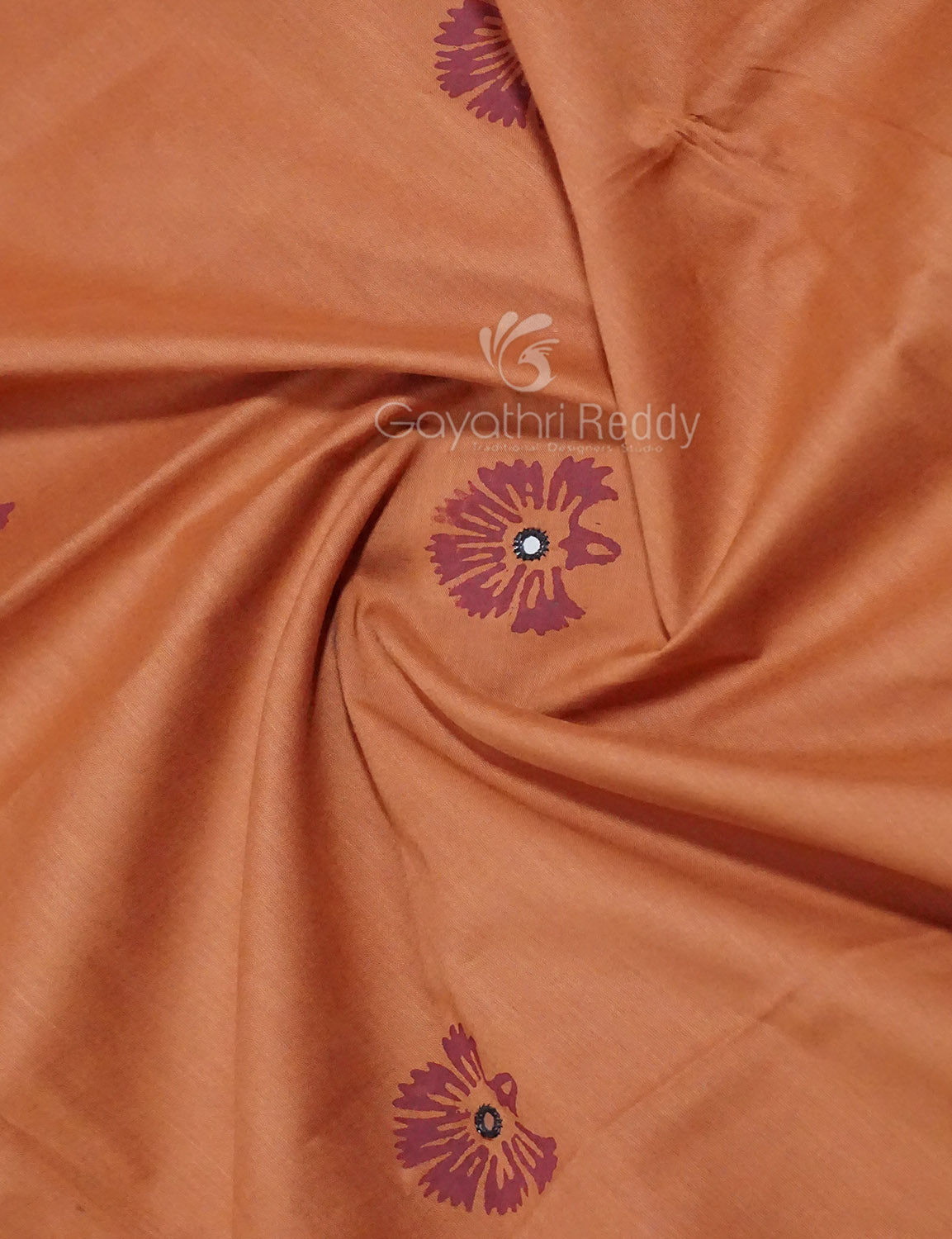 Dark Mustard Colour Block Print With Mirron Embroidered Pure Mulmul Cotton Saree By Gayathri Reddy Designer Studio | Swadesiicart
