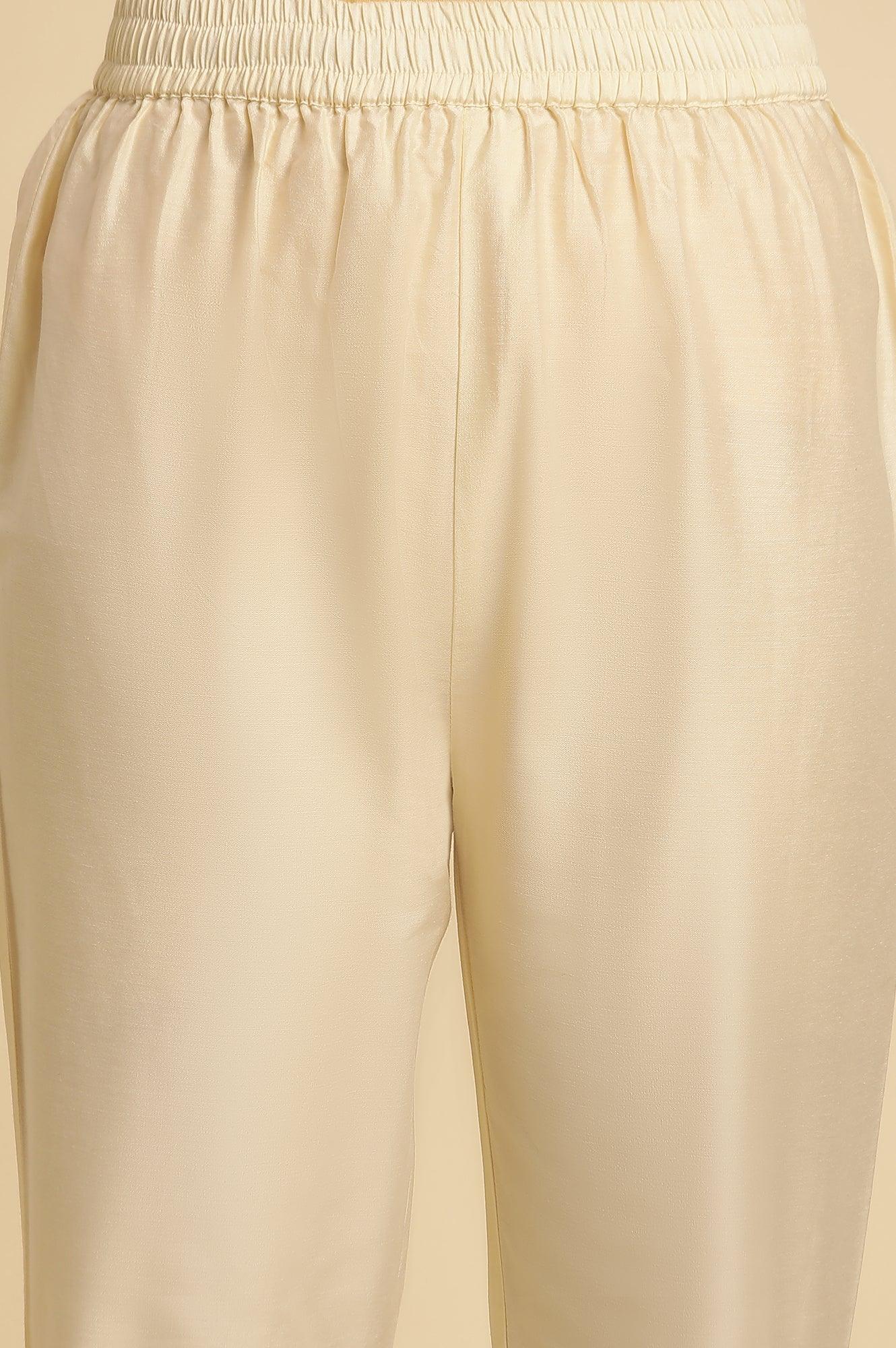 W for Woman White Sleeveless Printed Flared Kurta, Pants And Dupatta Set