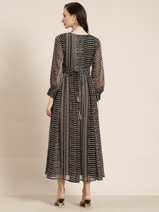 Juniper Womens Black Chiffon Printed Maxi Dress | Swadesiicart