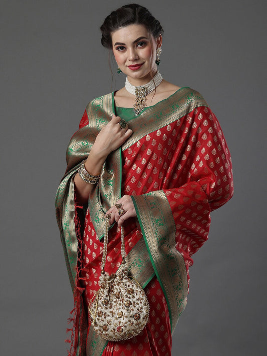Mitera Woven Design Zari Silk Blend Banarasi Saree | Swadesiicart