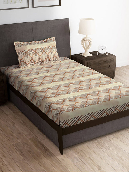 Story@home Brown & White Striped Microfiber 180 TC Bedsheet With Pillow Cover - Swadesiicart