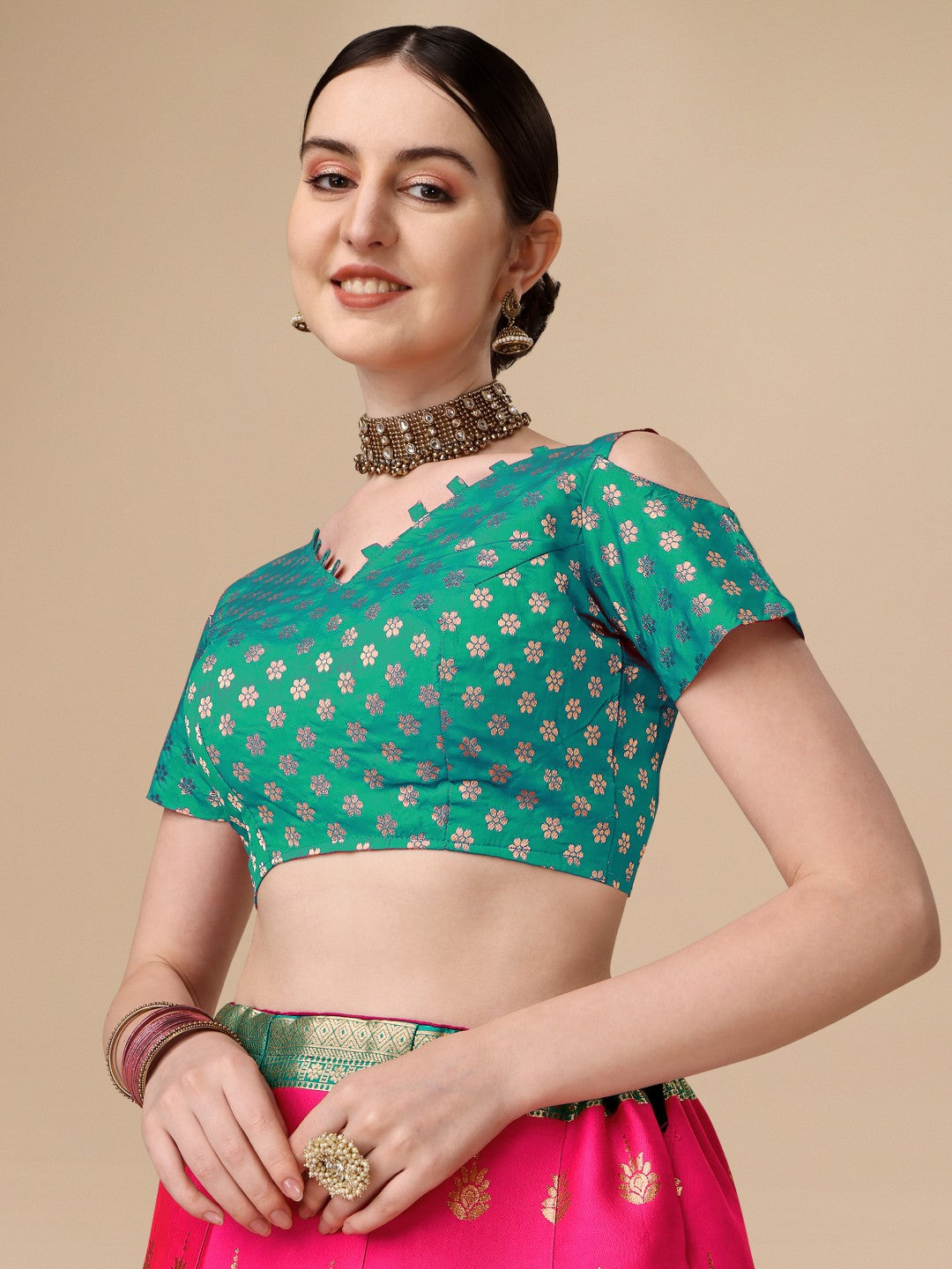 Lorenvalley Fashion Pink Brocade Fabric Lehenga & Unstitched Blouse With Dupatta | Swadesiicart