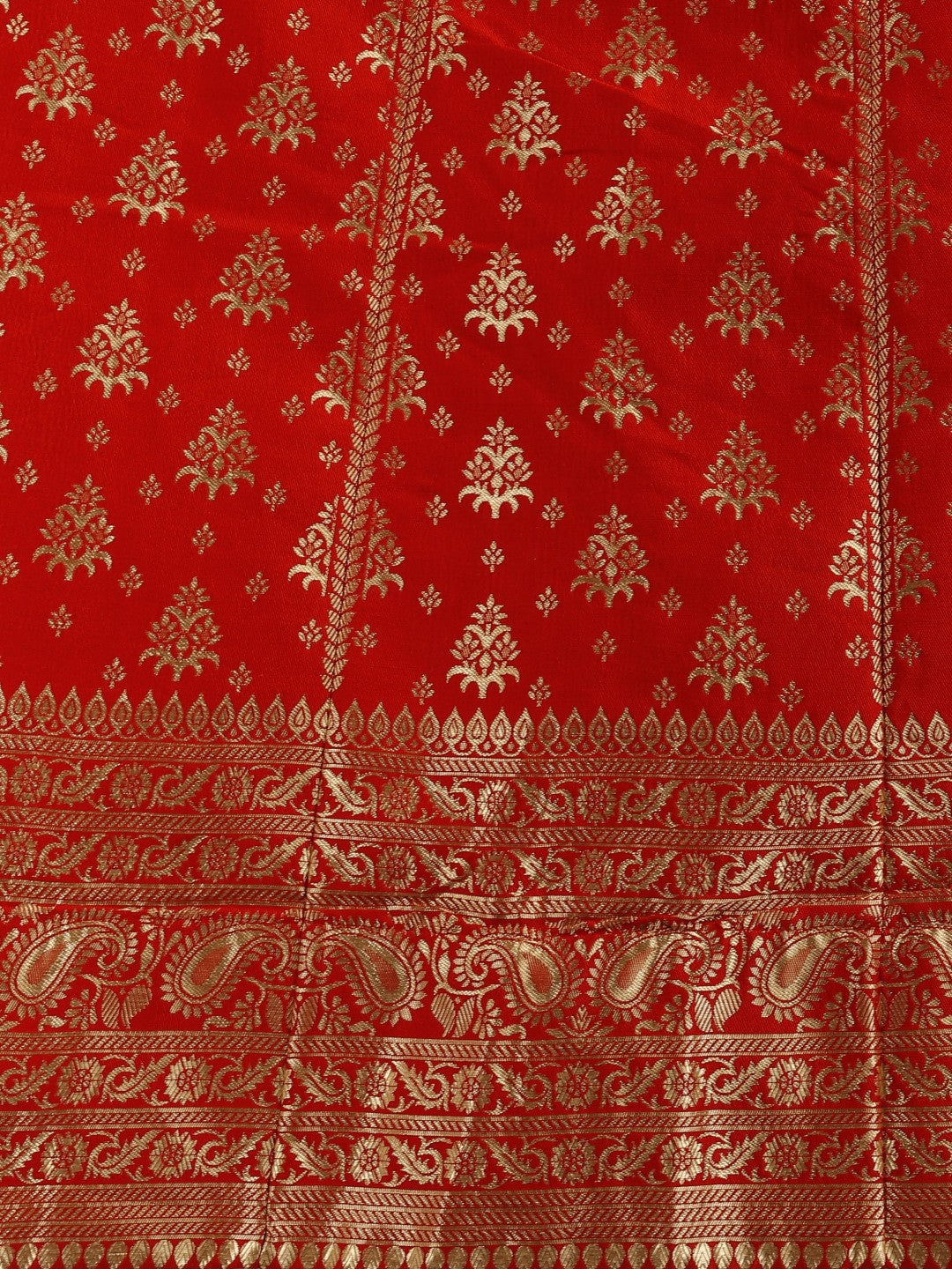 Lorenvalley Fashion Red Brocade Fabric Lehenga & Unstitched Blouse With Dupatta | Swadesiicart