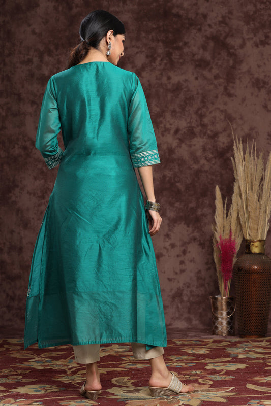 Juniper Women's Ramagreen Modal Chanderi Printed Straight Kurta | Swadesiicart